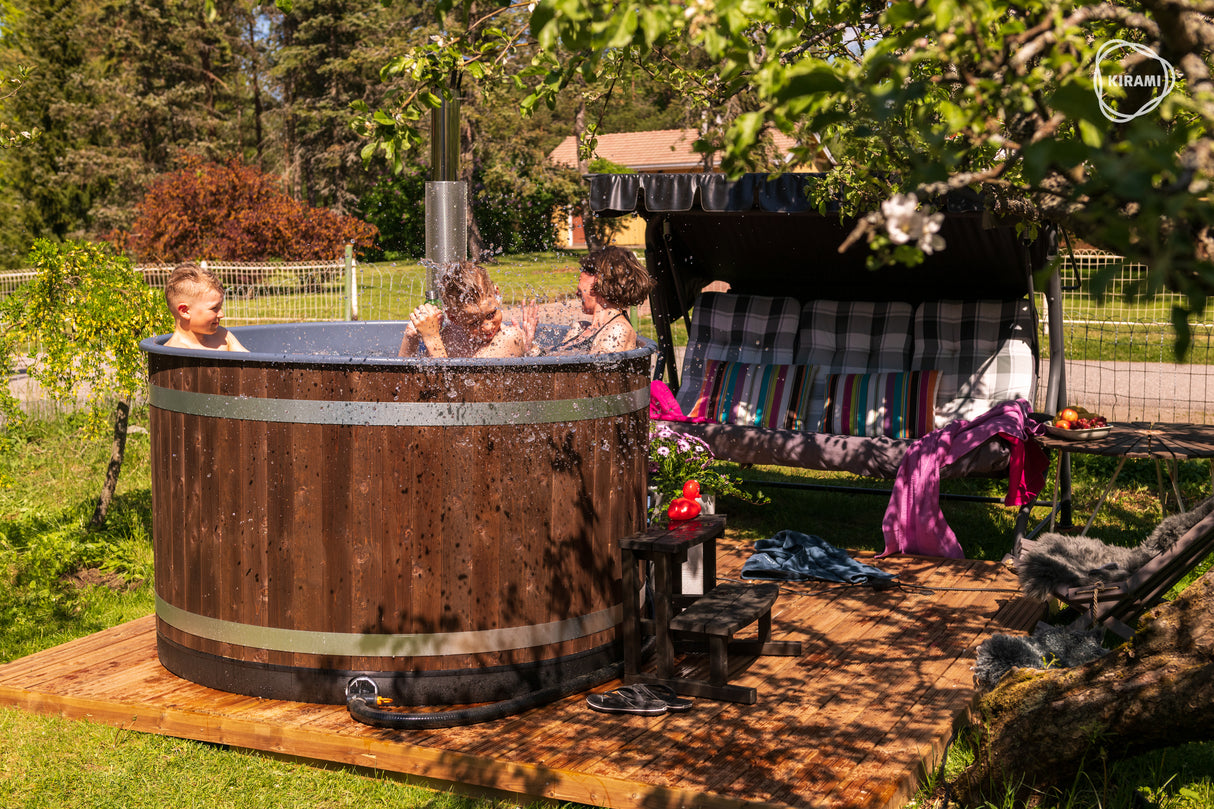 Kirami Comfort Steady M | Verschiedene Farben | Hot Tub mit kompakten Holzofen | Ø 170 cm | für 4-6 Personen