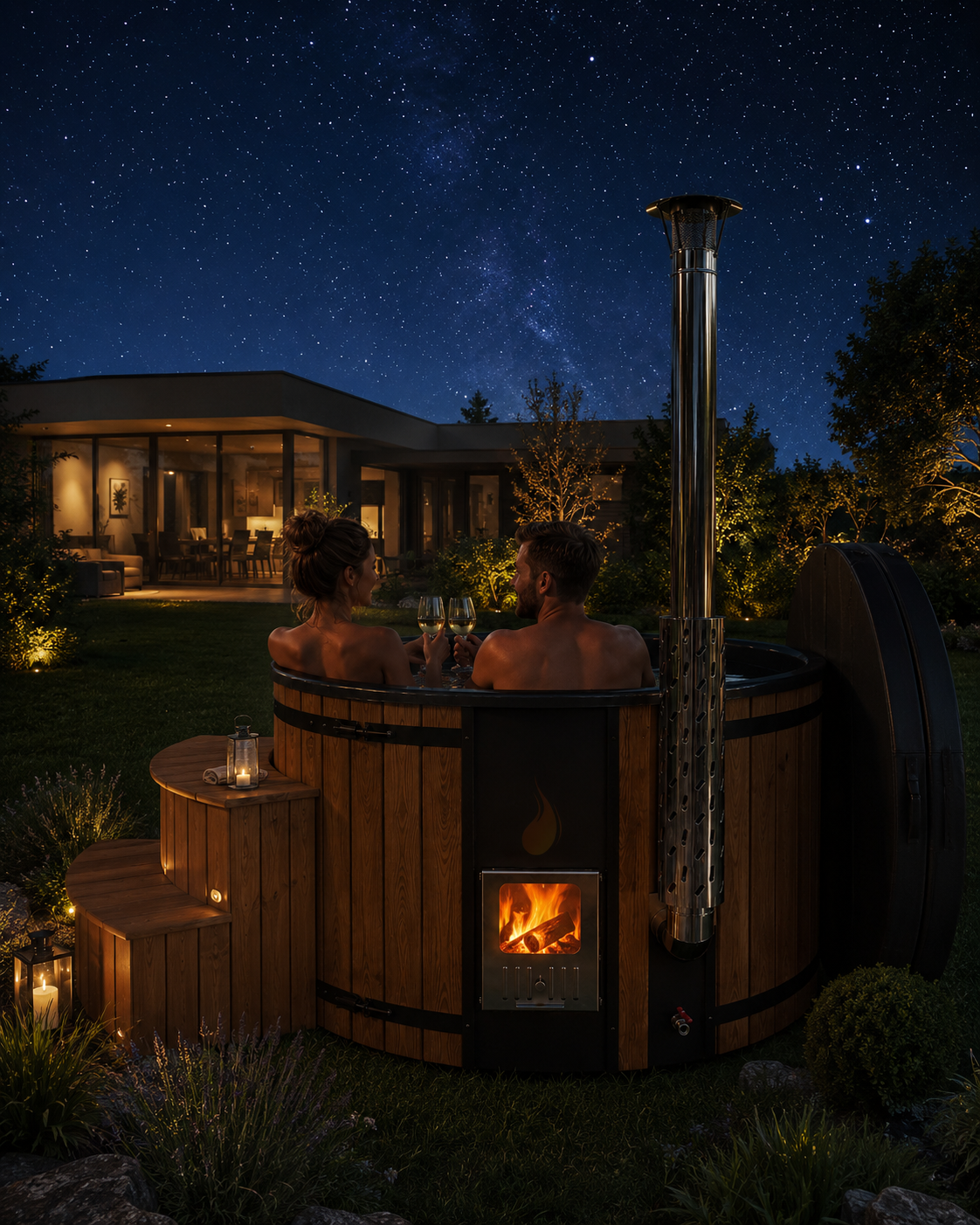 Balance Round | Premium Edition | HotTub aus Acryl mit Rhombo-Verkleidung | Komplettset | 4 Personen