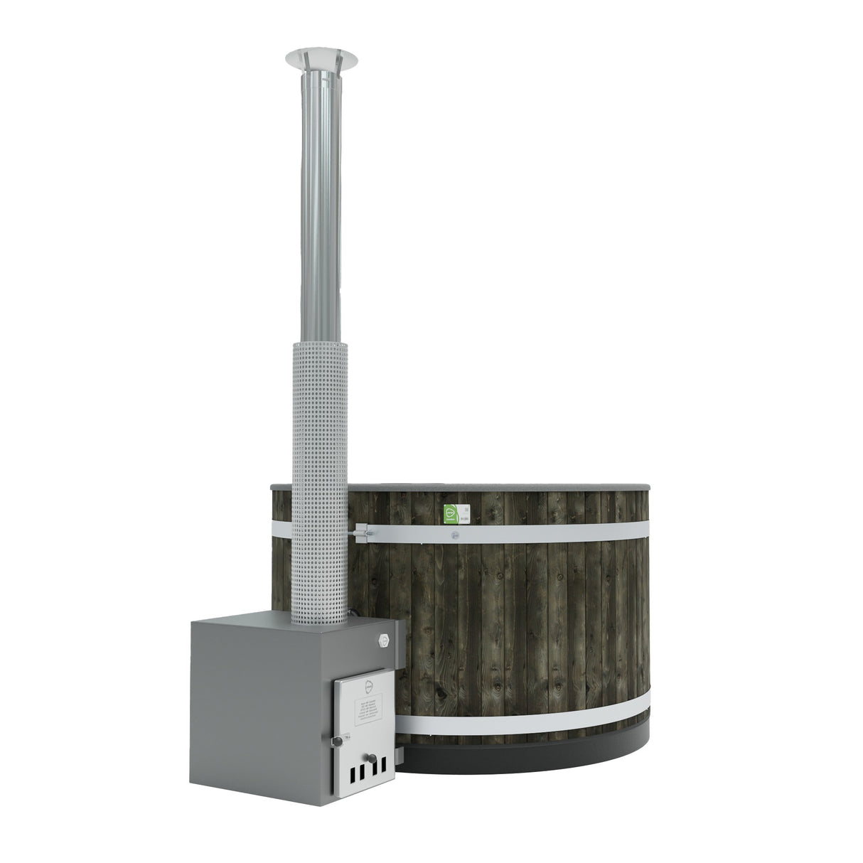 Kirami Macu | Marinealuminium | Holzofen Außen für Hot Tub | 29 kW für Schornsteinanschluss Ø150 mm