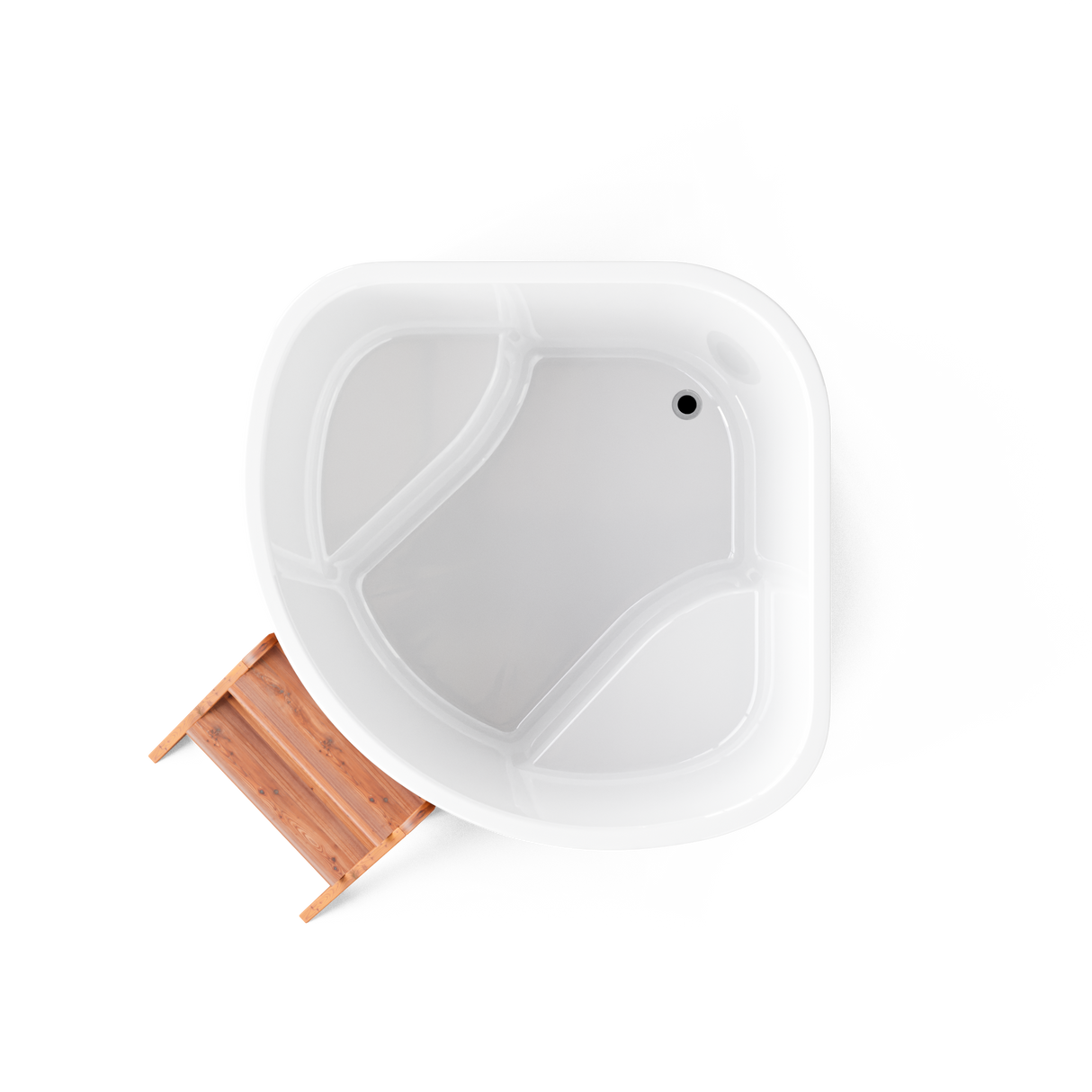 wellmia® Corner 130 Cold | Eis-Badefass Set mit Thermodeckel, Holzleiter und Ablagefläche | 1.3 x 1.3
