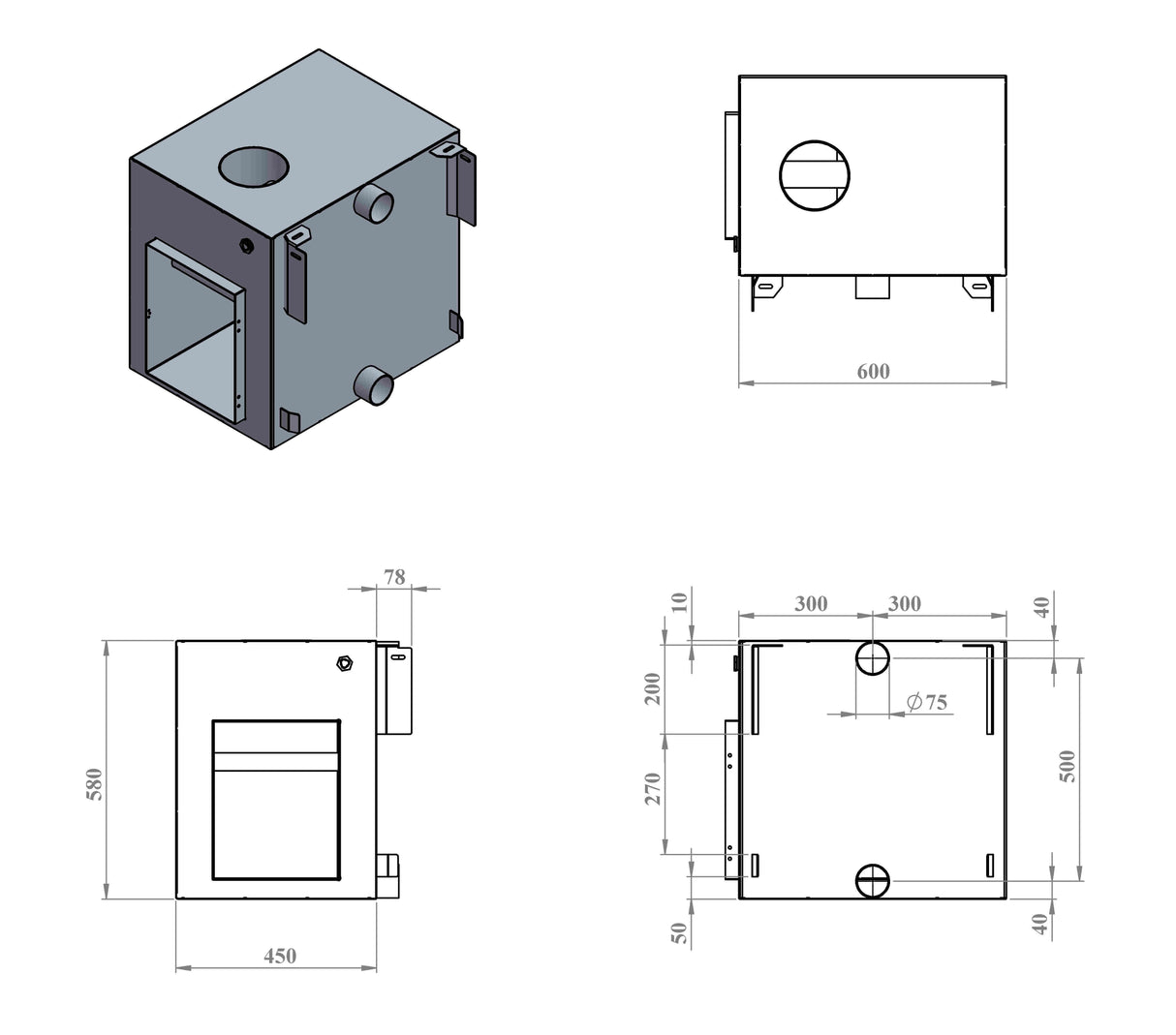 Kirami Macu | Marinealuminium | Holzofen Außen für Hot Tub | 29 kW für Schornsteinanschluss Ø150 mm