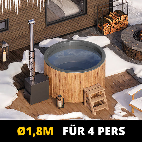 Original Globo Ex Hottub | HotTub mit Holzofen | für 4 Personen | Ø 1,80 Meter