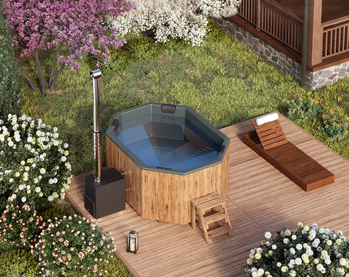 Original Octa XXL Hottub | HotTub mit Holzofen | für 8 Personen | 2.40 × 1.80 Meter