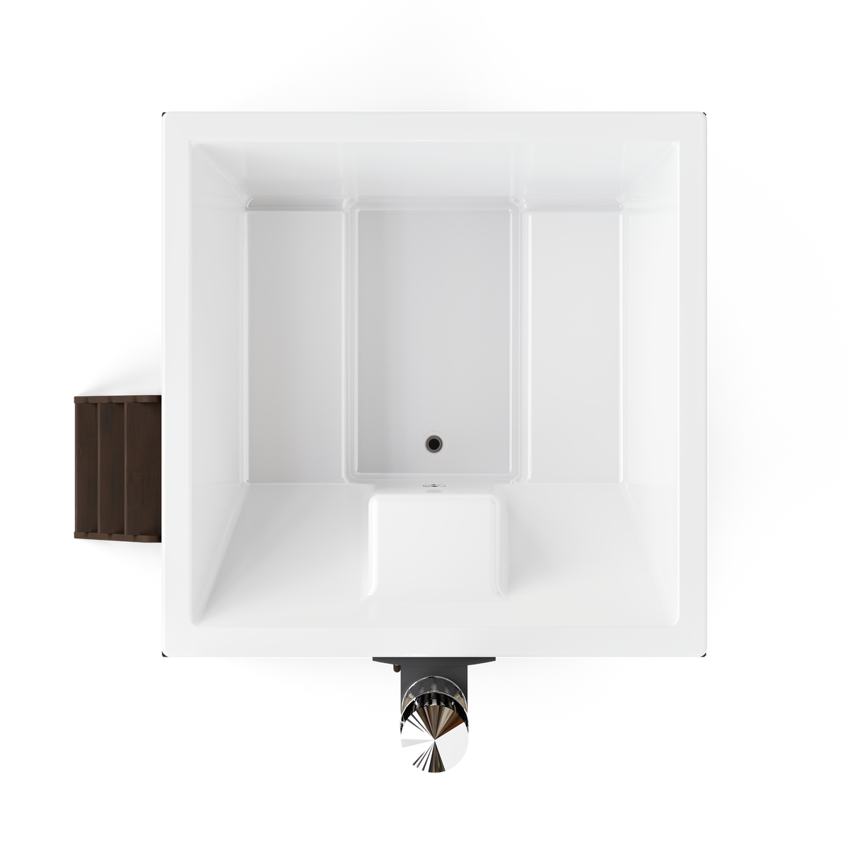 wellmia® Elite Quattro 180 | Badefass Set mit integriertem Ofen, Schornsteinsystem,Thermodeckel, Holzleiter und Ablagefläche | 1.8 x 1.8