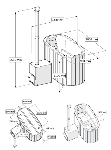Original Tiny XS Hottub | HotTub mit Holzofen | für 2 Personen | 1.85 x 0.95 Meter