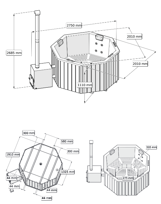Original Octa L Hottub | HotTub mit Holzofen | für 6 Personen | 2.00 × 2.00 Meter
