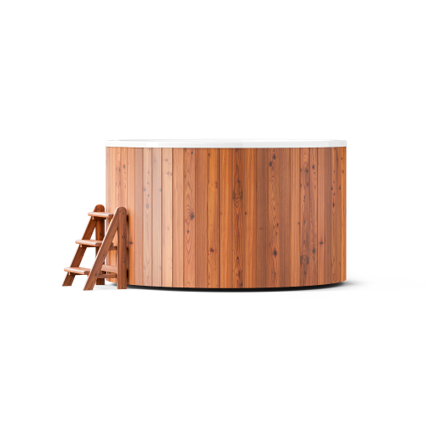 wellmia® Polar 195 | Eisbadefass Set mit Thermodeckel, Holzleiter und Ablagefläche | Ø 1.95 m