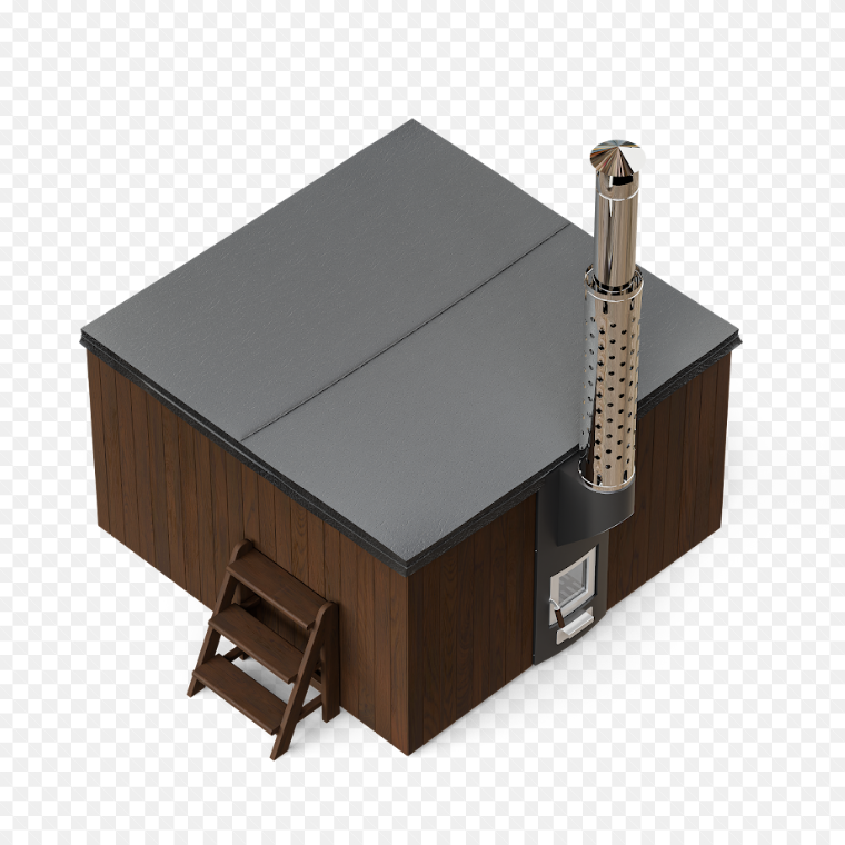 wellmia® Elite Quattro 180 | Badefass Set mit integriertem Ofen, Schornsteinsystem,Thermodeckel, Holzleiter und Ablagefläche | 1.8 x 1.8