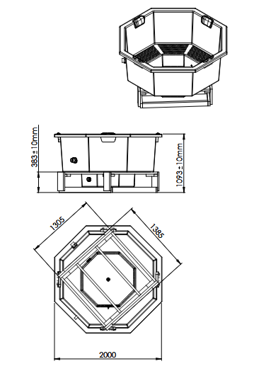 Original Einbauwanne aus GFK | Achteckig 2,00 x 2,00 Meter | Konfigurierbar | für 6 Personen