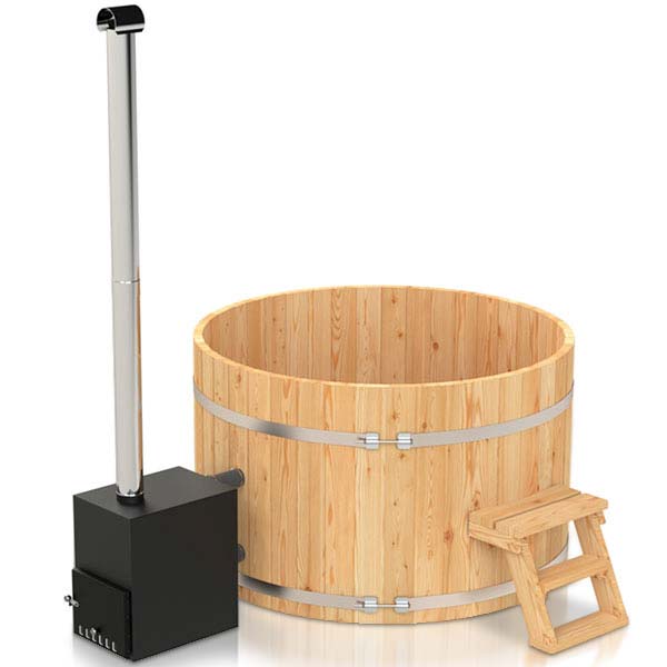 Original Vollholz Badefass mit Holzofen | Konfigurierbar | wählbare Größen für bis zu 10 Personen