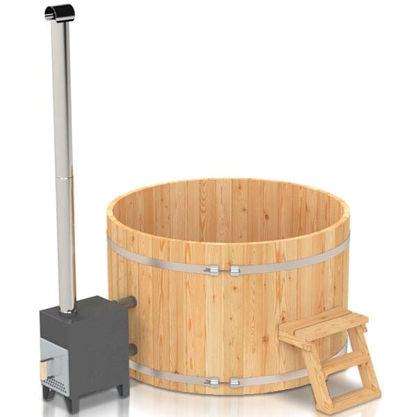 Original Vollholz Badefass mit Holzofen | Konfigurierbar | wählbare Größen für bis zu 10 Personen