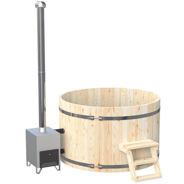 Original Vollholz Badefass mit Holzofen | Konfigurierbar | wählbare Größen für bis zu 10 Personen