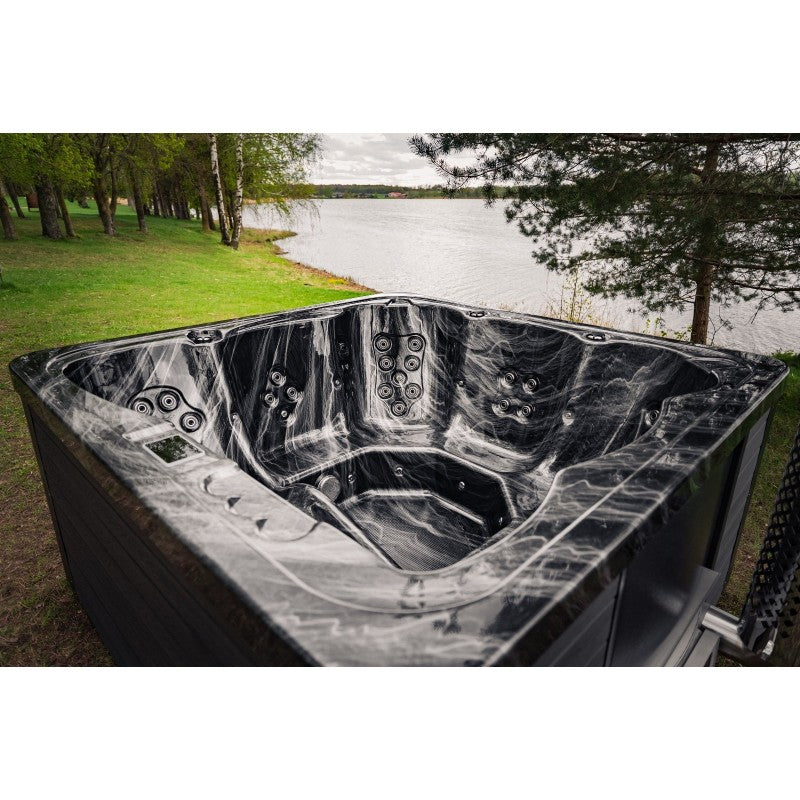 Premium Hot Tub Black Line | 220 x 220 cm | Acryl Wanne mit WPC-Verkleidung