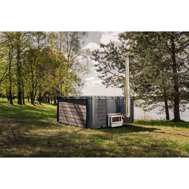 Premium Hot Tub Black Line | 220 x 220 cm | Acryl Wanne mit WPC-Verkleidung