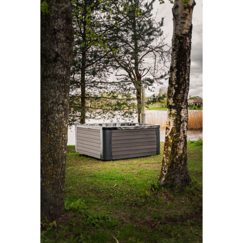 Premium Hot Tub Black Line | 220 x 220 cm | Acryl Wanne mit WPC-Verkleidung