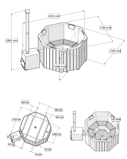 Original Octa M | HotTub mit Holzofen | für 6 Personen | 1.80 × 1.80 Meter