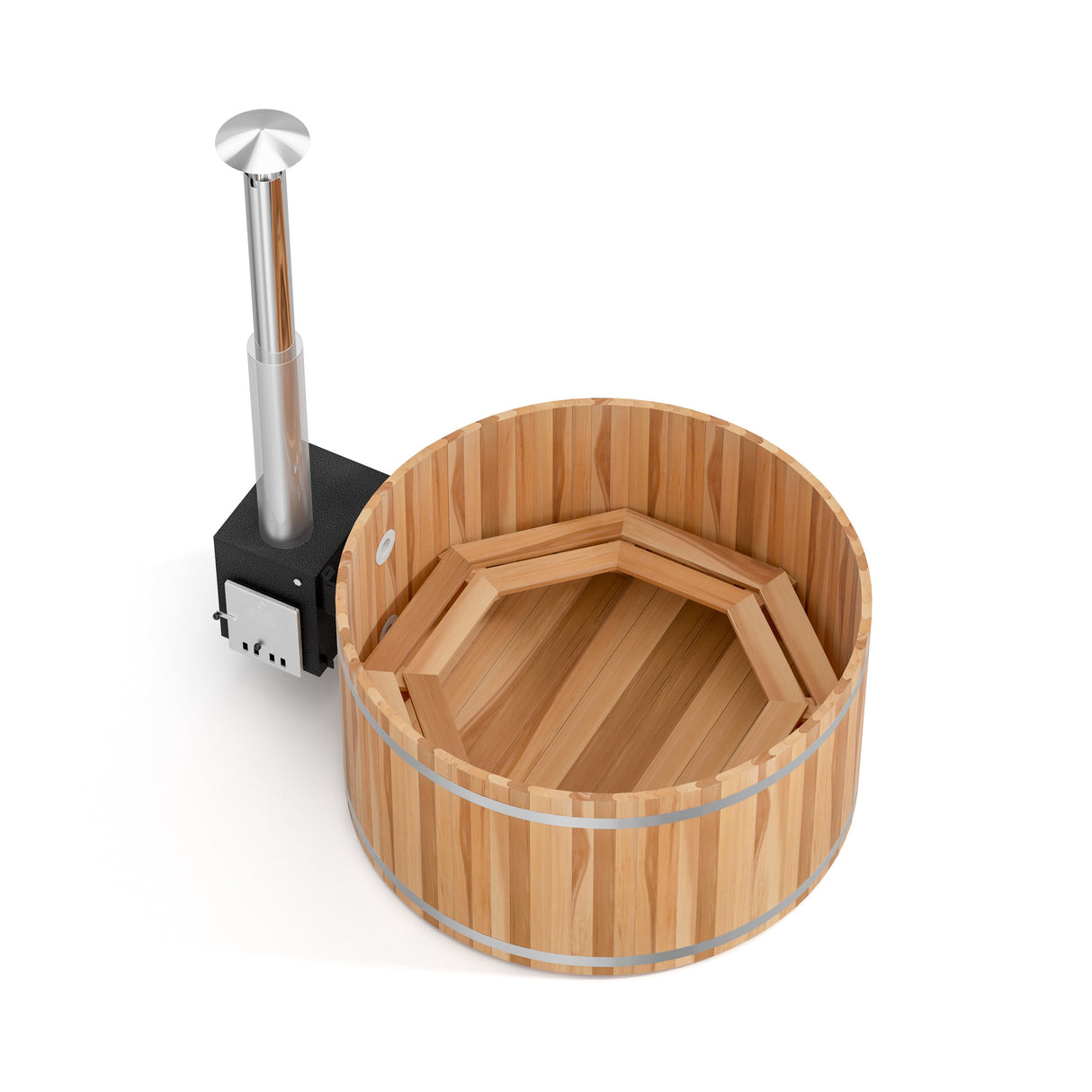 Kirami Premium Woody L | Badefassset mit Holzofen | 200 cm / 35 kW