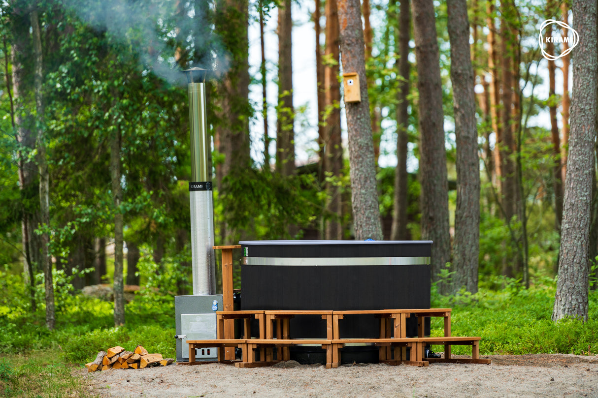 Kirami Comfort Steady M | Verschiedene Farben | Hot Tub mit kompakten Holzofen | Ø 170 cm | für 4-6 Personen