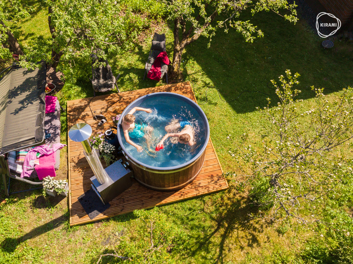Kirami Comfort Steady M | Verschiedene Farben | Hot Tub mit kompakten Holzofen | Ø 170 cm | für 4-6 Personen