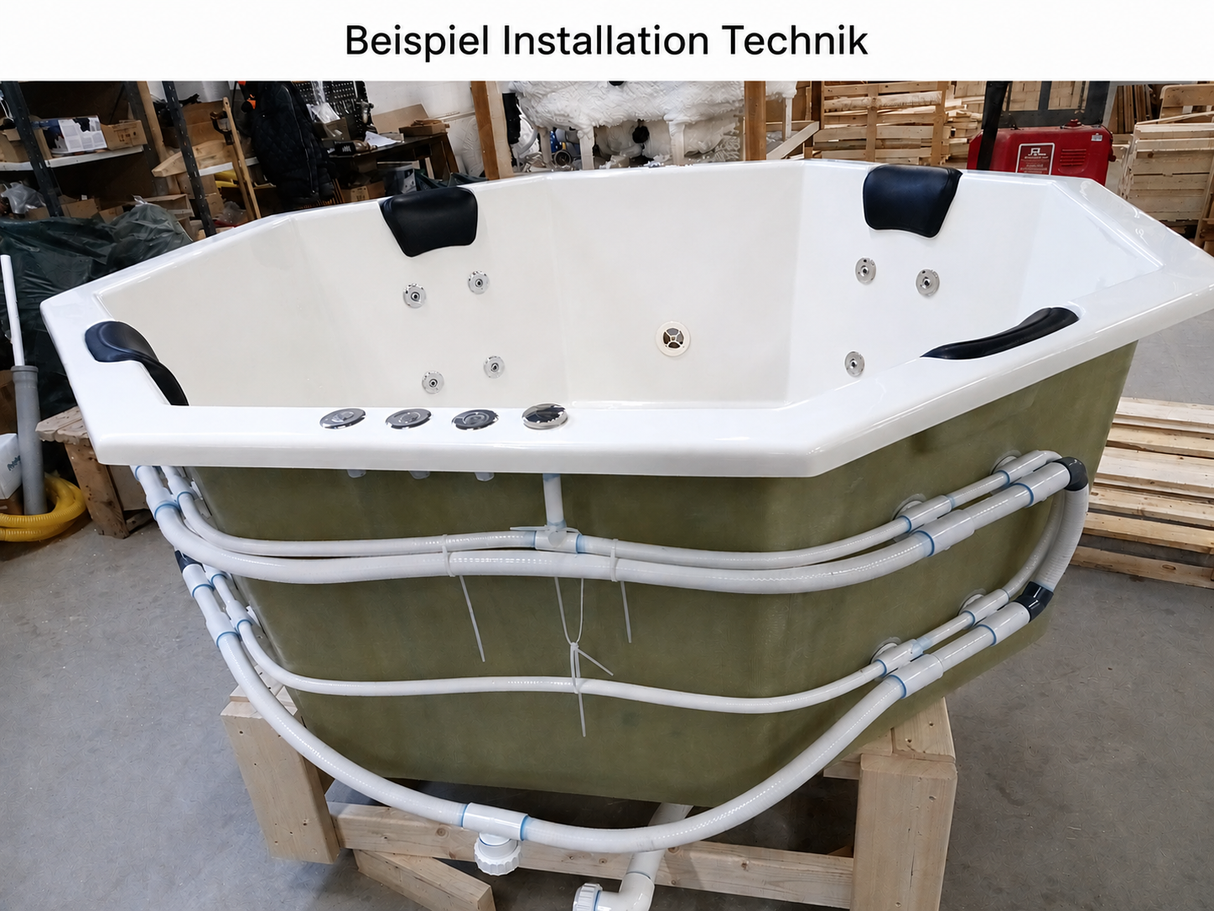 Original Einbauwanne aus GFK | Achteckig 2,00 x 2,00 Meter | Konfigurierbar | für 6 Personen