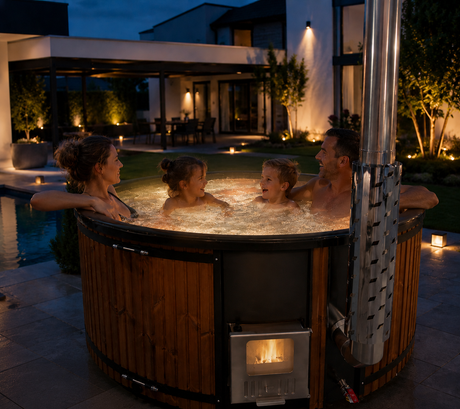 Balance Round | Premium Edition | HotTub aus Acryl mit Rhombo-Verkleidung | Komplettset | 4 Personen