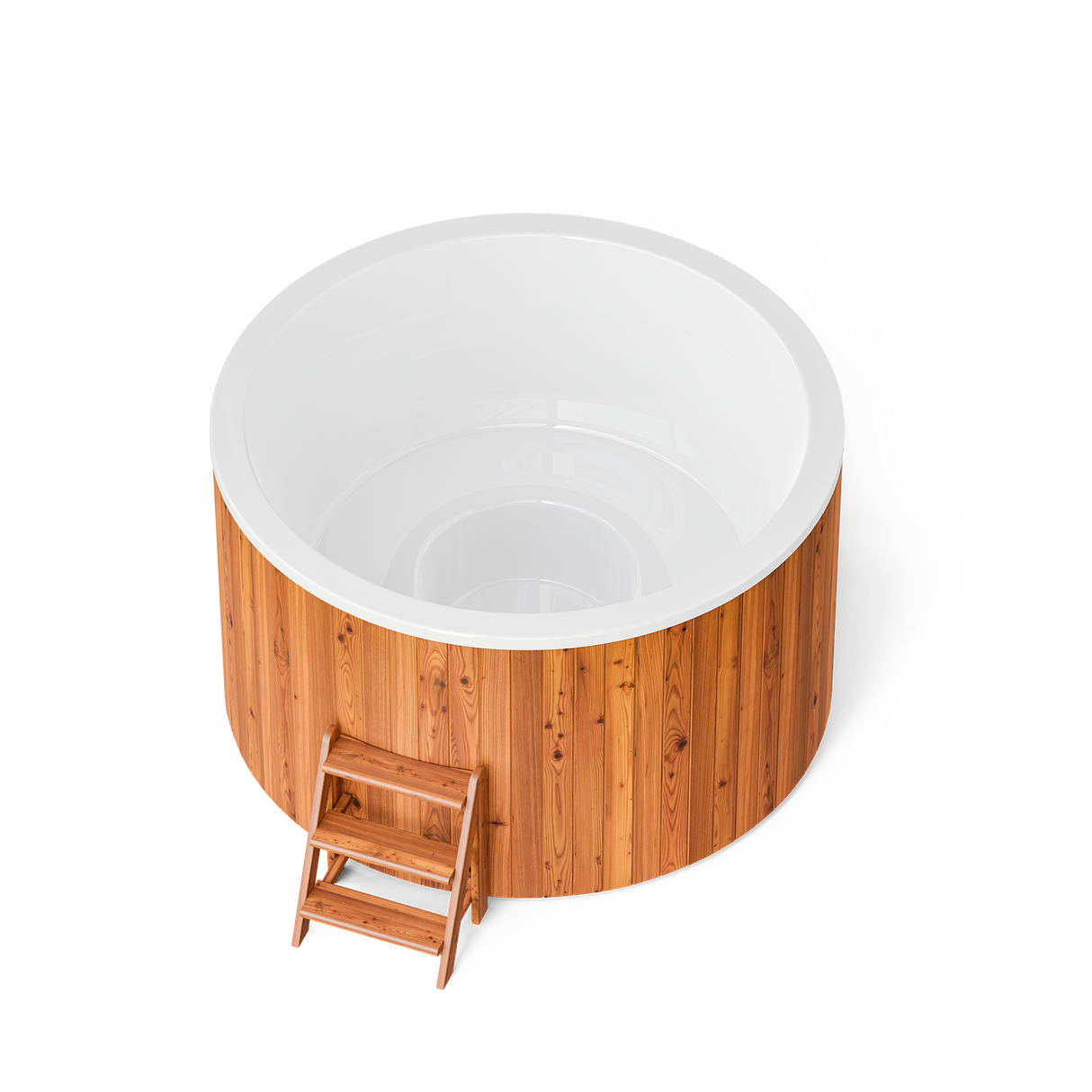 wellmia® Polar 195 | Eisbadefass Set mit Thermodeckel, Holzleiter und Ablagefläche | Ø 1.95 m