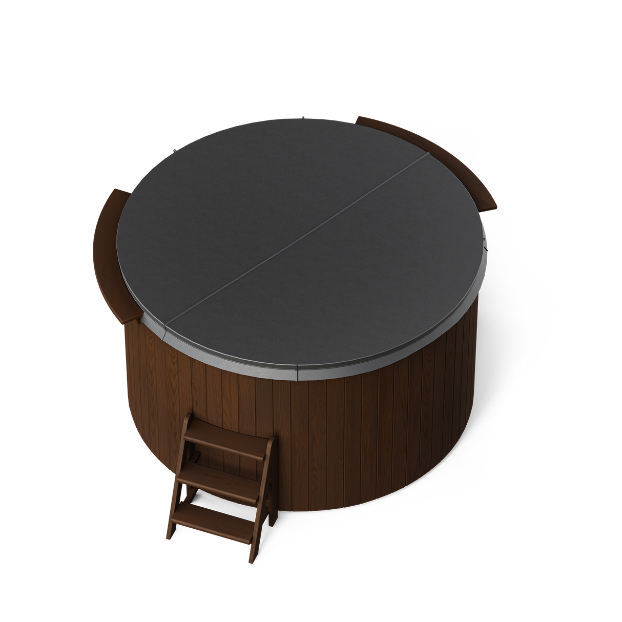 wellmia® Polar 195 | Eisbadefass Set mit Thermodeckel, Holzleiter und Ablagefläche | Ø 1.95 m