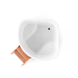 wellmia® Corner 130 Cold | Eis-Badefass Set mit Thermodeckel, Holzleiter und Ablagefläche | 1.3 x 1.3
