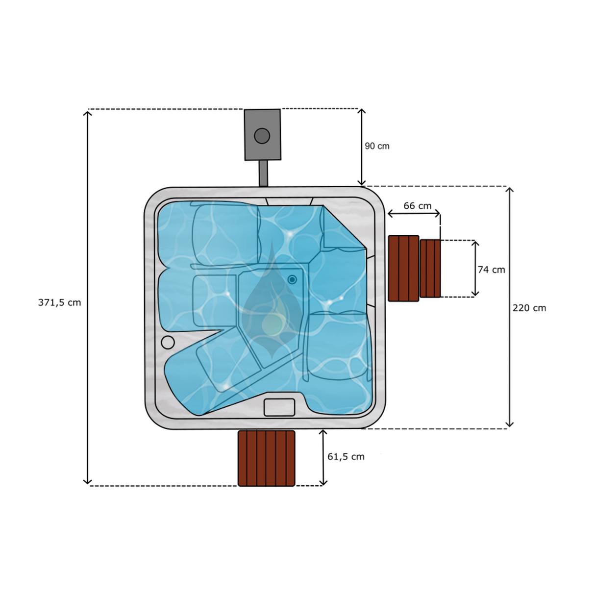 Balance Ortiva mit 2 Liegeplätzen | Premium Edition | HotTub aus Acryl mit Rhombo-Verkleidung | Komplettset | 4 Personen