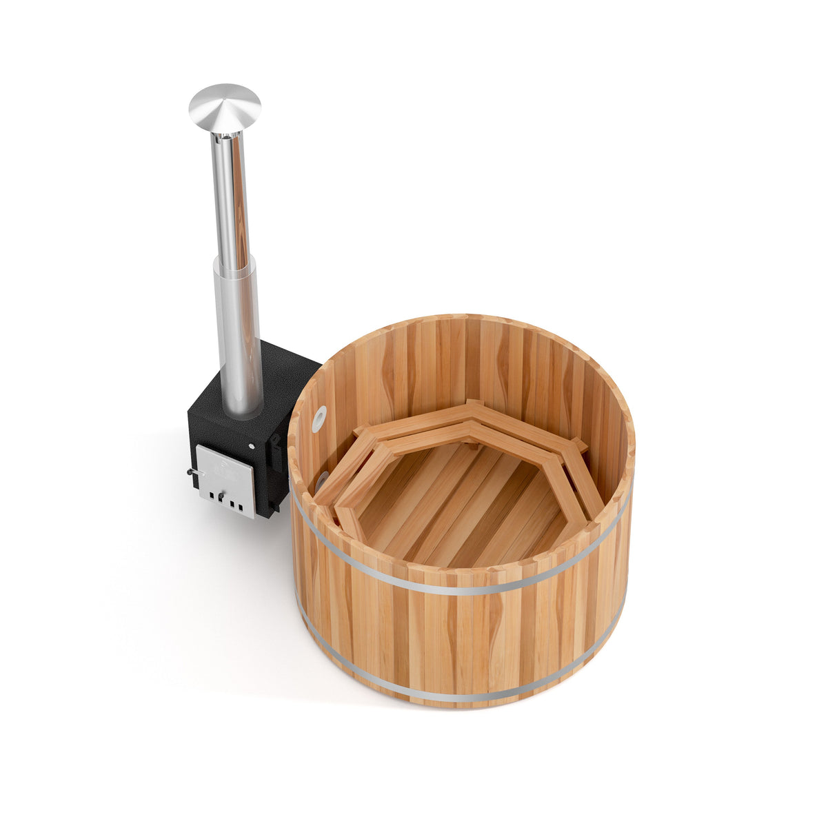 Kirami Premium Woody M | Badefassset mit Holzofen | 170 cm / 35 kW