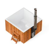 wellmia® Elite Quattro 180 | Badefass Set mit integriertem Ofen, Schornsteinsystem,Thermodeckel, Holzleiter und Ablagefläche | 1.8 x 1.8