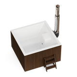 wellmia® Elite Quattro 180 | Badefass Set mit integriertem Ofen, Schornsteinsystem,Thermodeckel, Holzleiter und Ablagefläche | 1.8 x 1.8