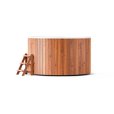 wellmia® Polar 195 | Eisbadefass Set mit Thermodeckel, Holzleiter und Ablagefläche | Ø 1.95 m