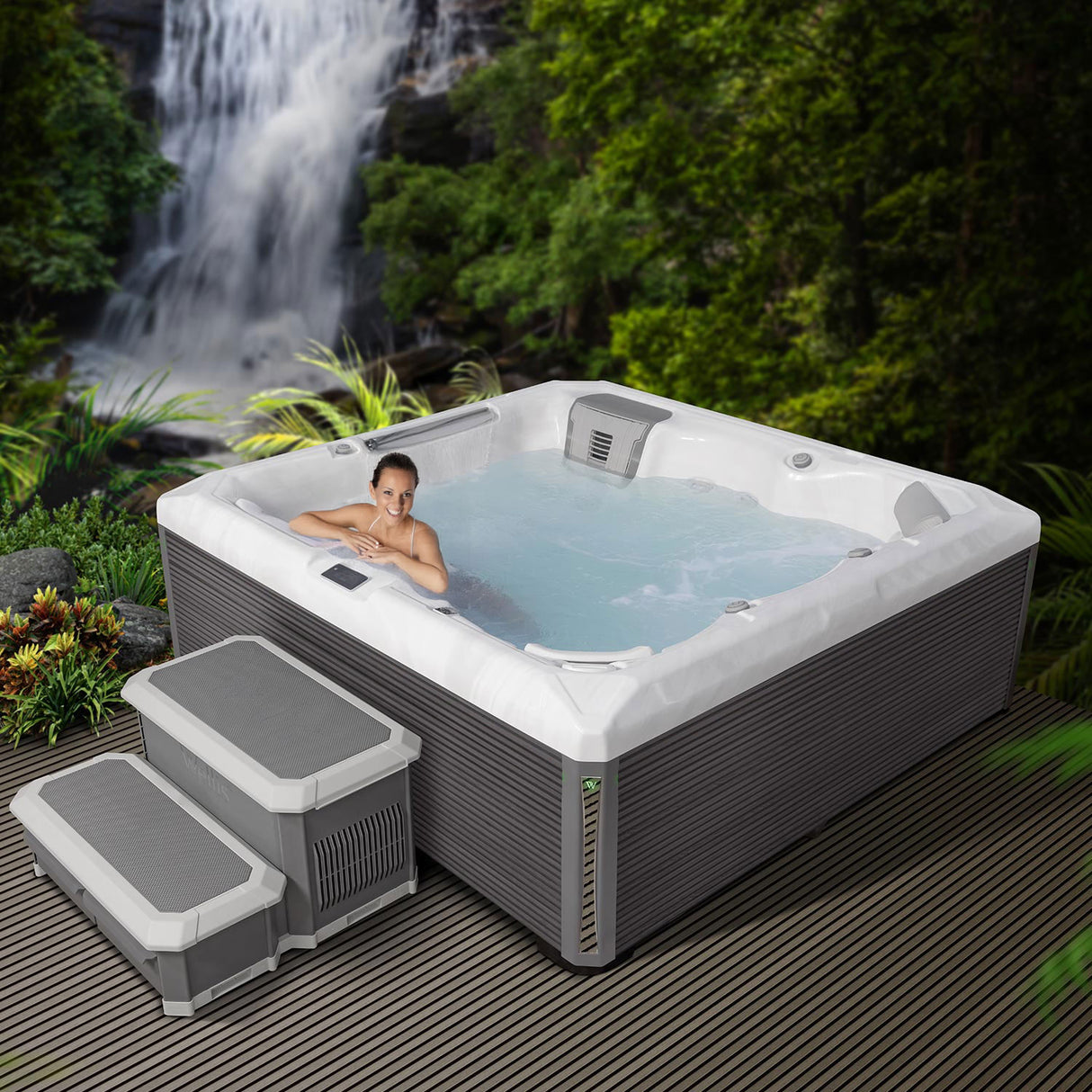 Wellis Atlas Life Essential | 215 x 215 cm | Whirlpool Plug n Play Komplettset | 1 Liege- und 5 Sitzplätze