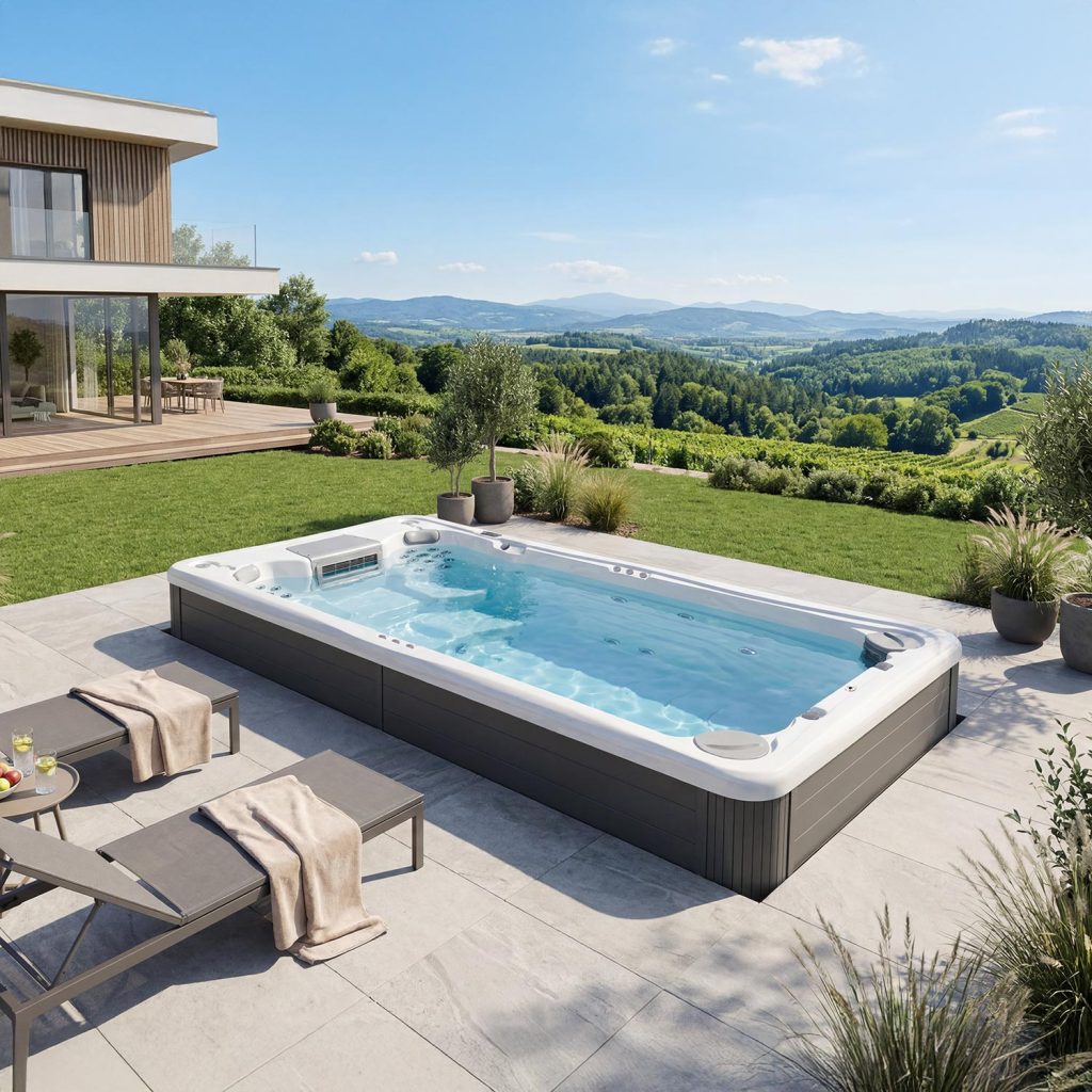 Wellis Danube W-Flow | 453 x 235 cm | Beheizter Pool mit Gegenschwimmanlage | 2 Sitzplätze mit Schwimmbereich