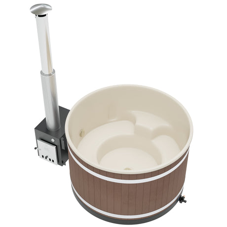 Kirami Premium Pearly M | Badefassset mit Holzofen | 172 cm /  35 kW