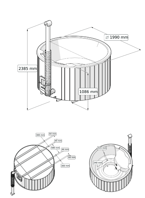 HotTub Badefass mit GFK-Einsatz für 5 Personen integrierter Ofen | Ø 2 Meter